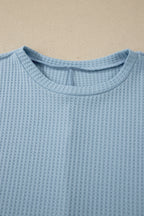 Sea Green Waffle Textured Knit Dolman Short Sleeve Loose Top