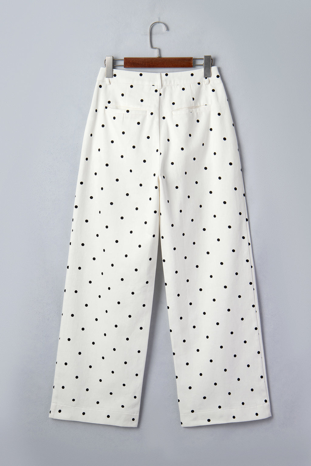 White Polka Dot Print Scalloped Patch Pocket Cotton Shift Pants