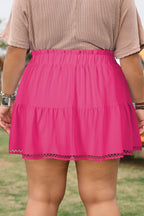 Frilled Elastic Waist Lace Trim Boho Ruffled Shorts Plus