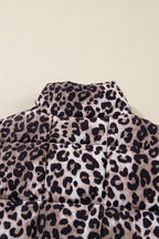 Brown Leopard Quilted Full Zipper Casual Puff Vest