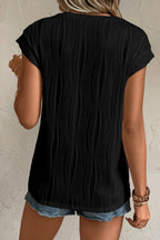 Apricot Wavy Textured Button V Neck Tee
