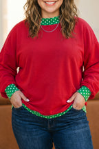 Polka Dot Patchwork Round Neck Plus Size Sweatshirt