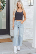 Frayed Cropped Straight Jeans