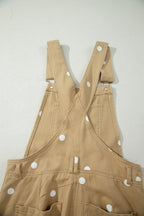 Polka Dot Print Bib Pocket Denim Barrel Overalls Jumpsuit