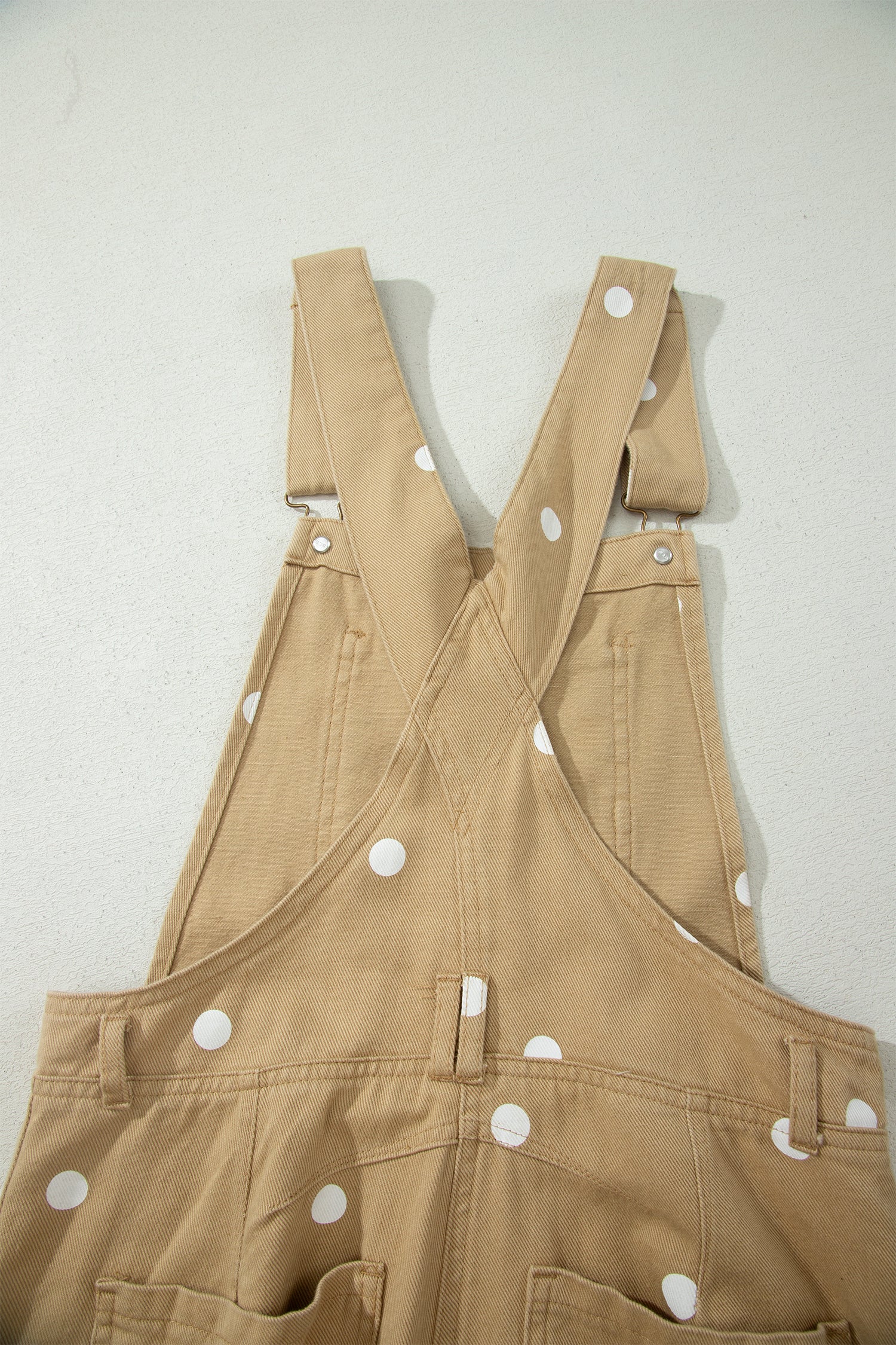 Polka Dot Print Bib Pocket Denim Barrel Overalls Jumpsuit