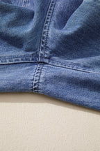 Dusk Blue High Rise Buttons Pleated Cropped Wide Leg Denim Pants