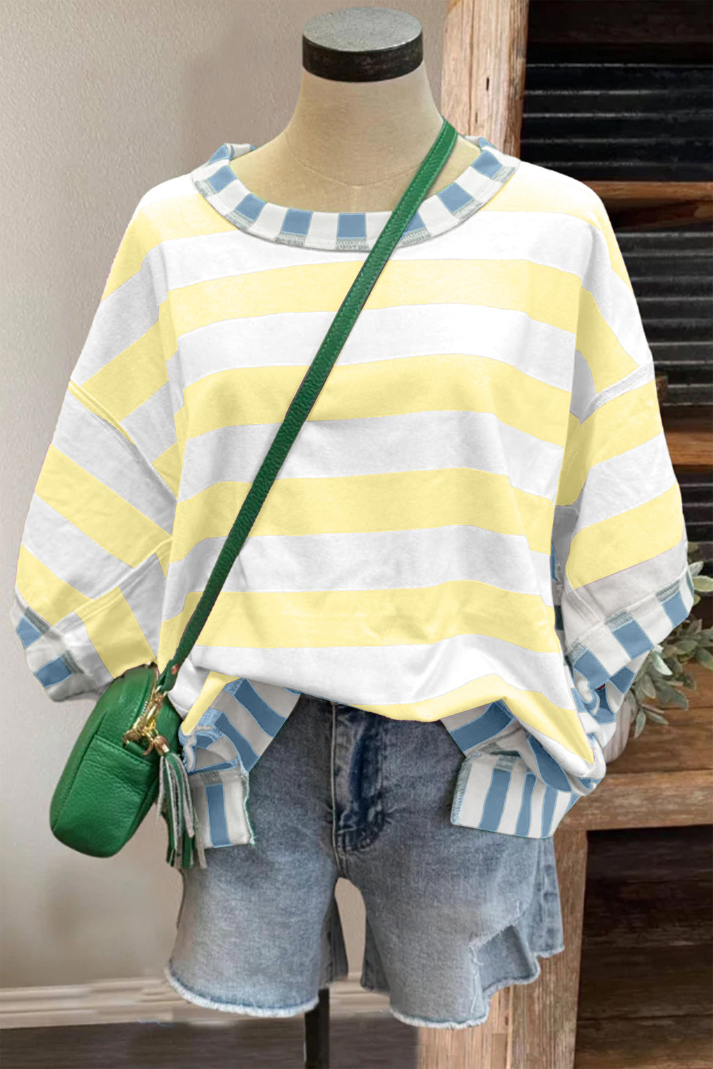 Stripe Exposed Seam Contrast Patchwork Oversized Top