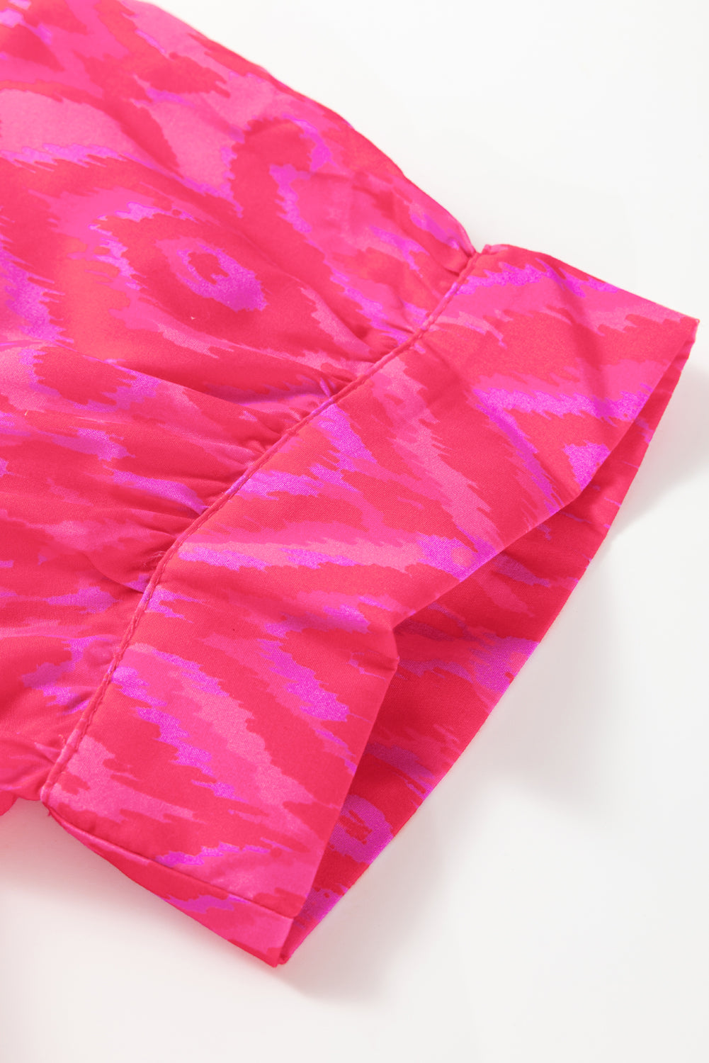 White Allover Print Contrast Split Neckline Short Puff Sleeve Curvy Dress