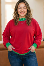 Polka Dot Patchwork Round Neck Plus Size Sweatshirt