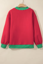 Racing red colorblock polka dot oversized sweatshirt with contrast trim, stylish casual top from Dear-Lover.