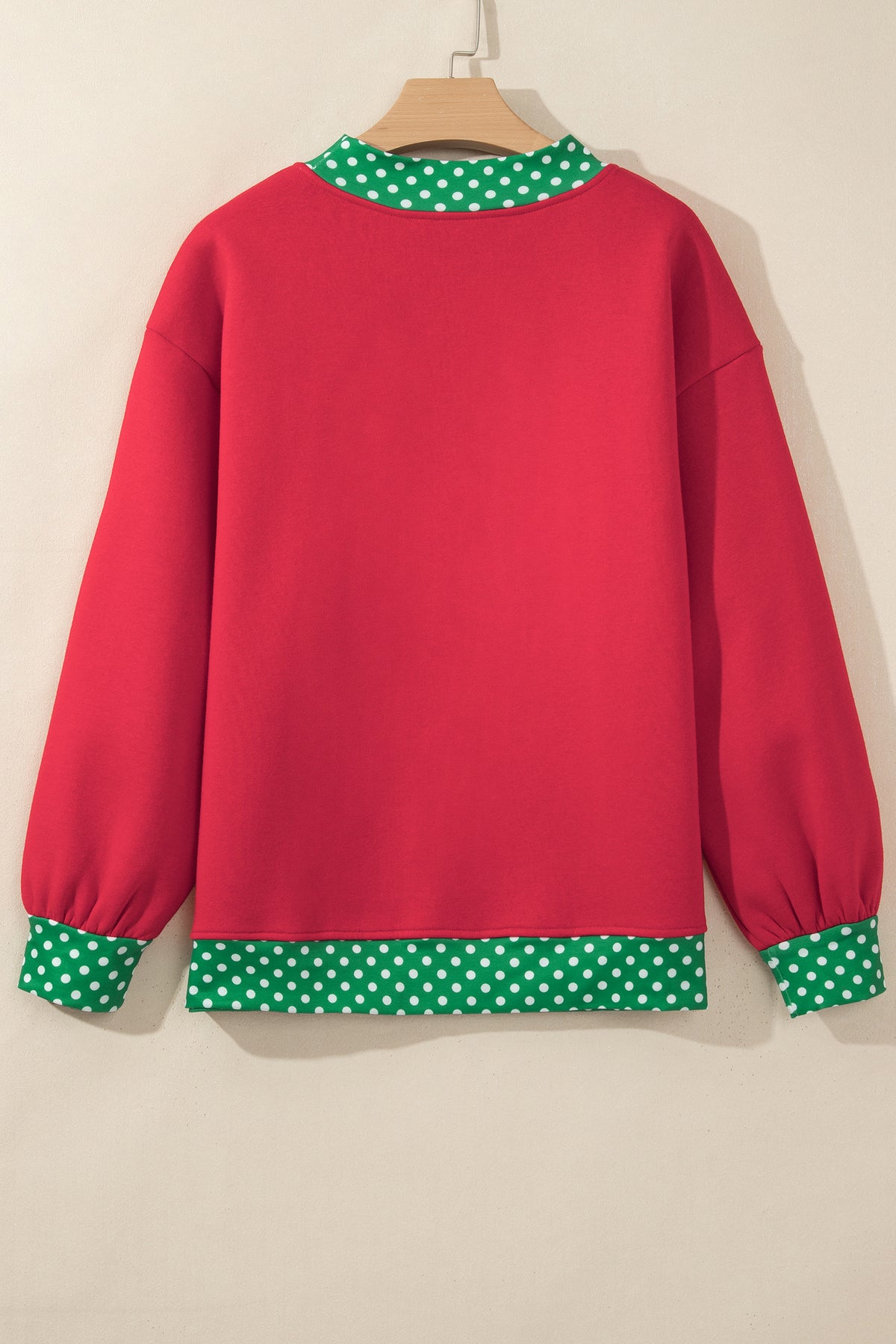 Racing red colorblock polka dot oversized sweatshirt with contrast trim, stylish casual top from Dear-Lover.