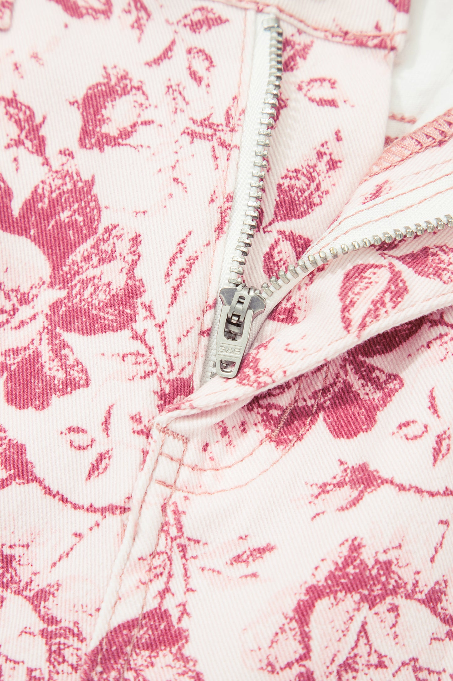 Pink Vintage Floral Print Denim Shift Pants