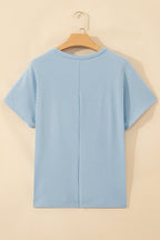 Sea Green Waffle Textured Knit Dolman Short Sleeve Loose Top