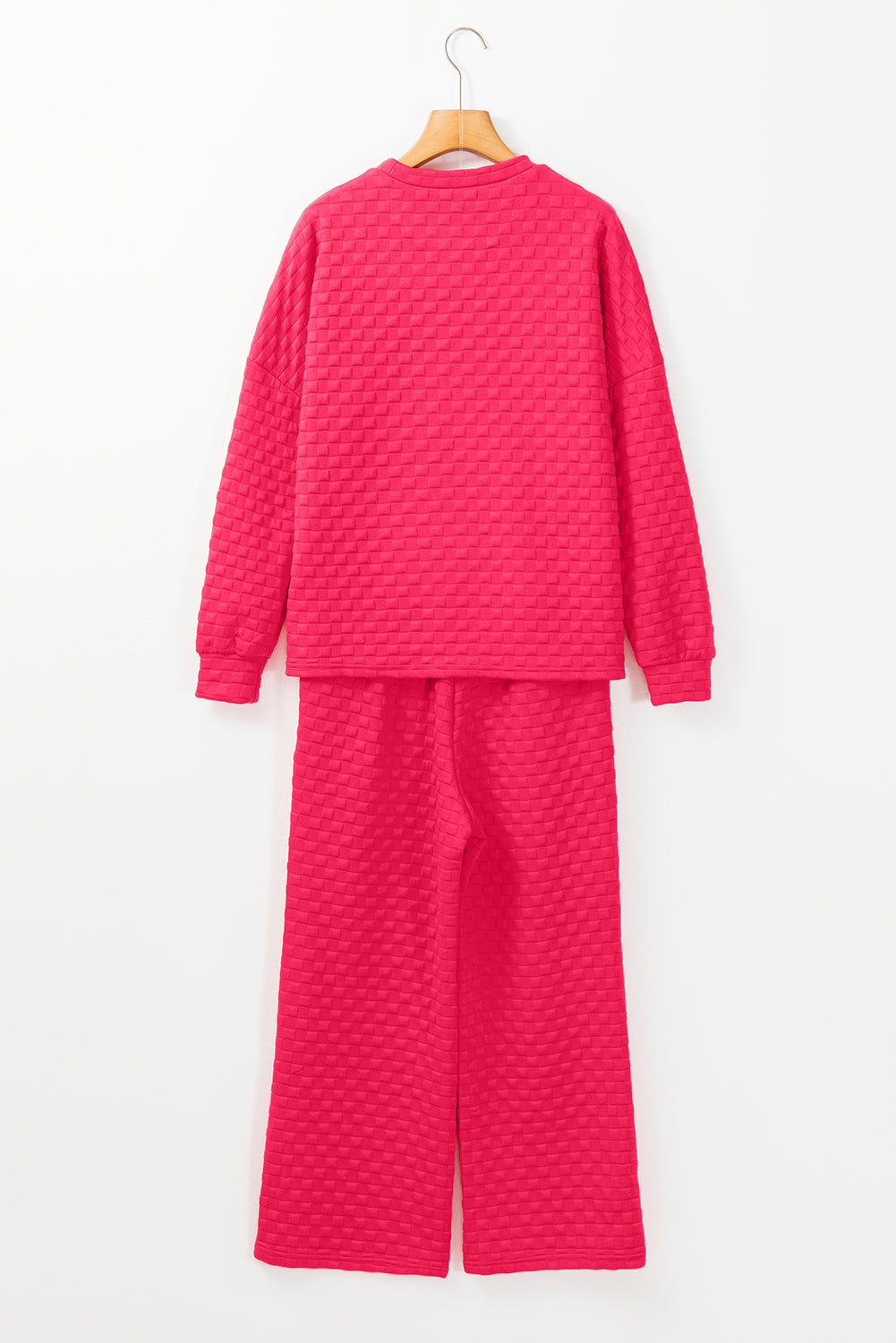 Checkered Textured Split Pullover Top and Pants Set