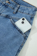 Ivy Seam Detail Pocketed Cuffed Hem Denim Shorts