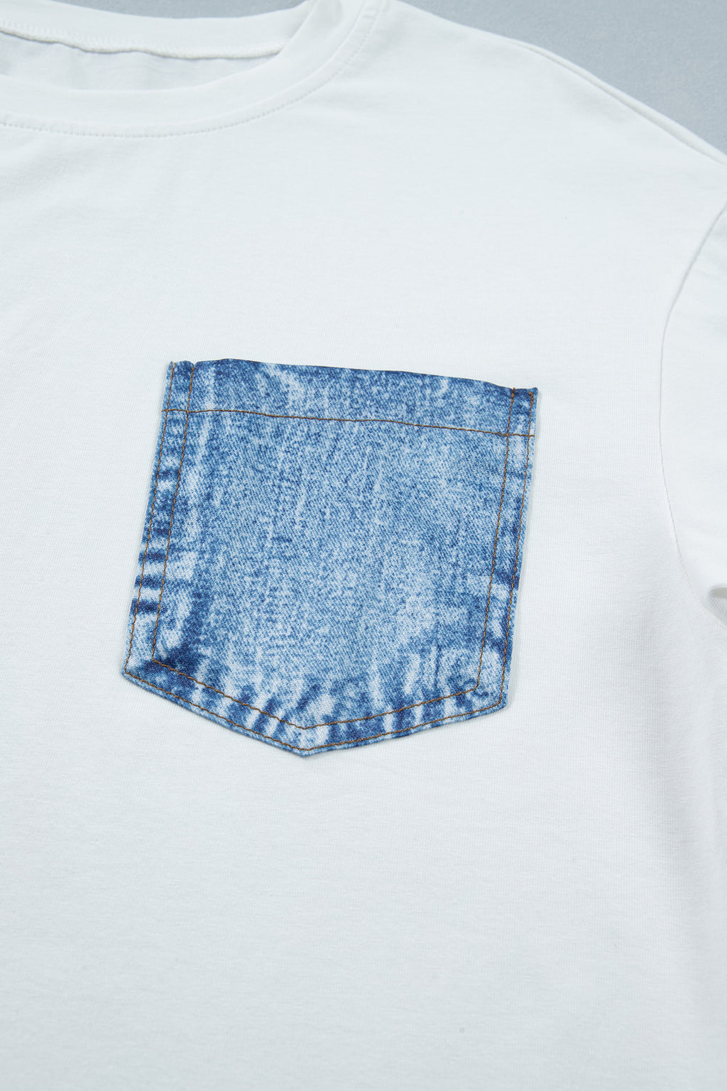 Sail Blue Color Block Chest Pocket Patched Casual Short Sleeve Top