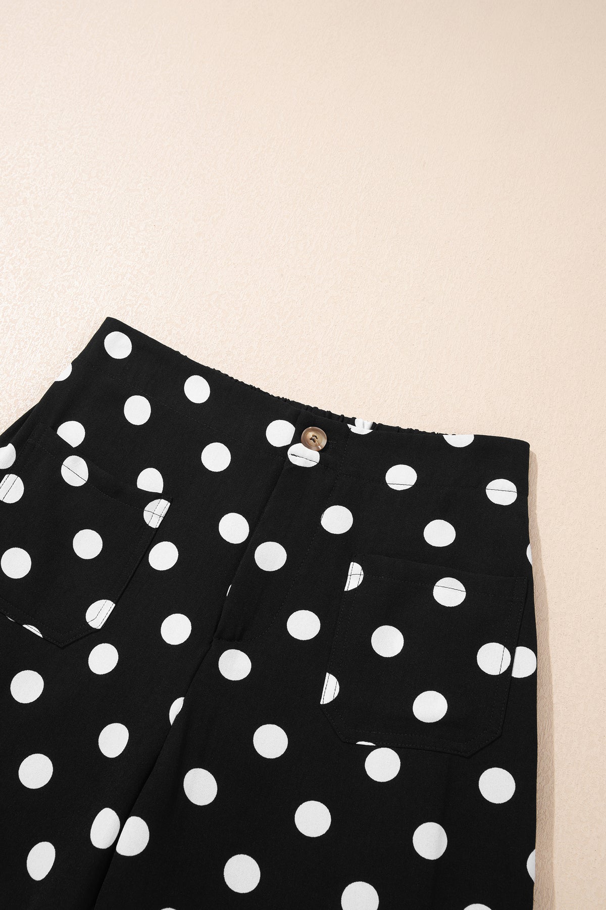 Black polka dot print patched pocket mid-rise straight leg pants by Dear-Lover, featuring a stylish design and comfortable fit.
