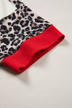 Beige Leopard Block Patchwork Uneven Hem Short Sleeve Top