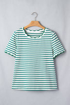 Black Stripe Scalloped Trim Round Neck T Shirt