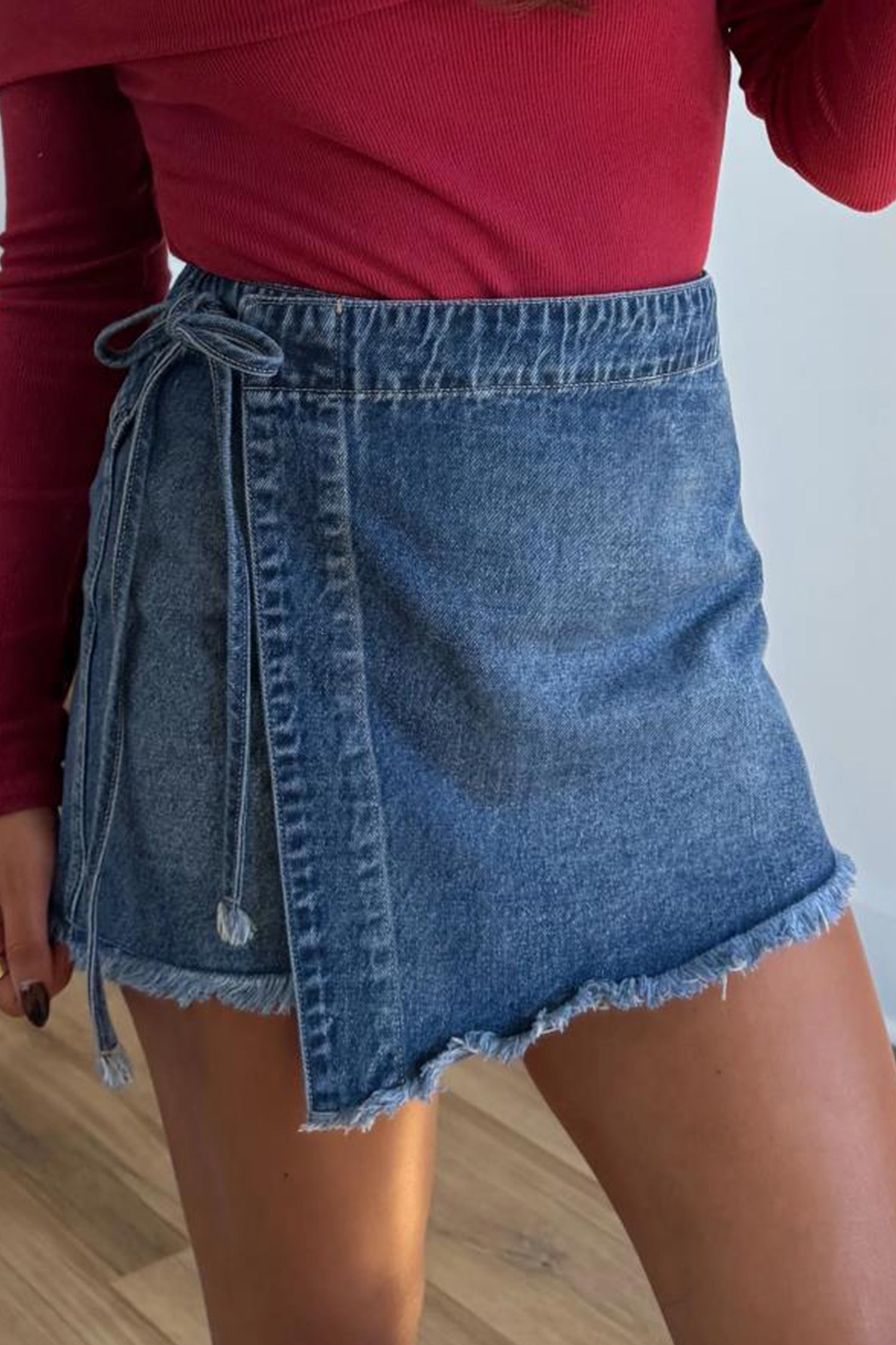 Ashleigh Blue Wrapped Tied Waist Denim Skort