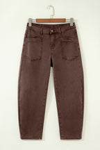 Square patch pocket ankle-length barrel jeans by Dear-Lover Dropshipping, showing fitted denim with patch pockets and cuffed ankle design.