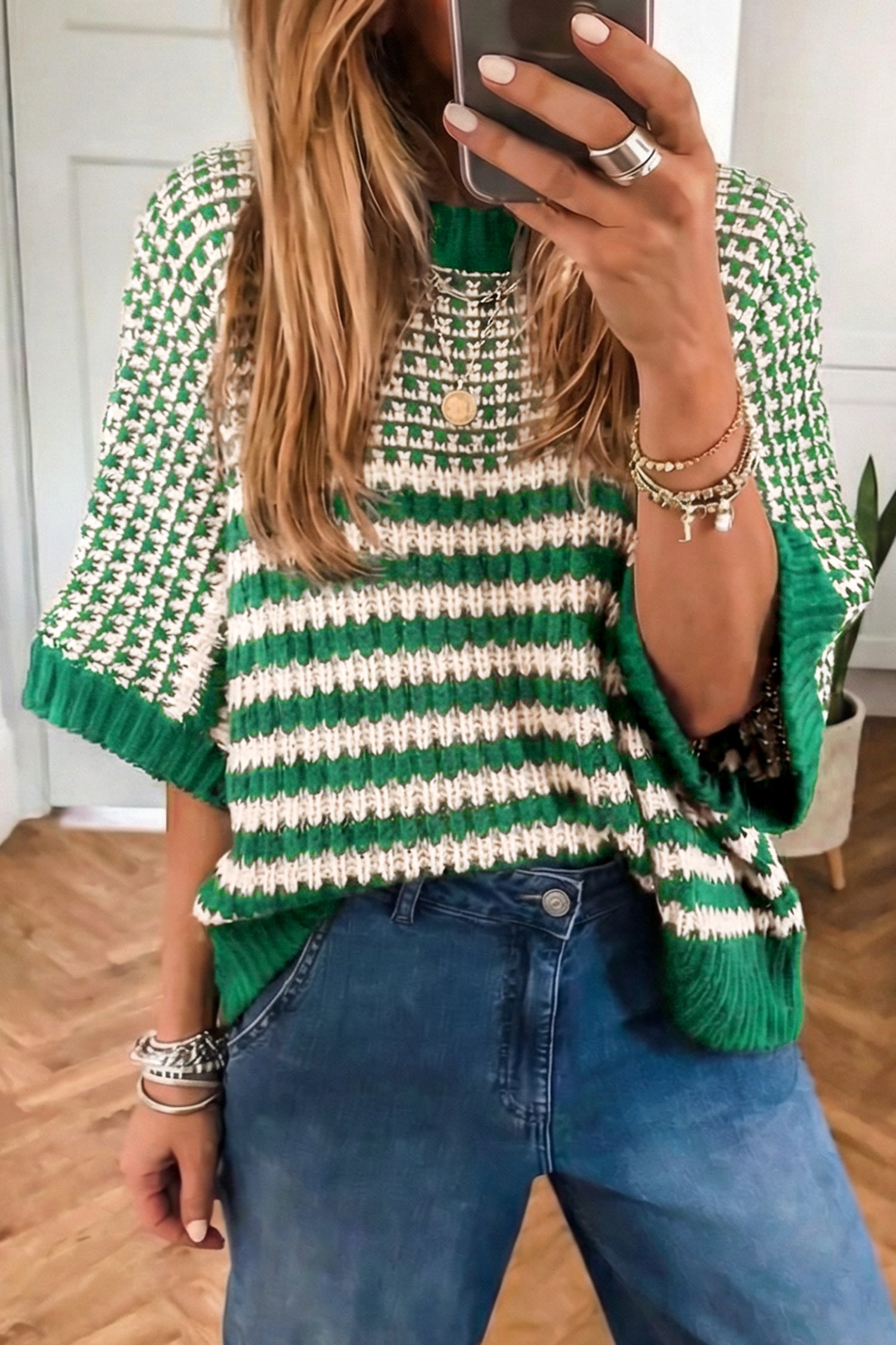 Red 3/4 Draped Sleeve Slouchy Sweater