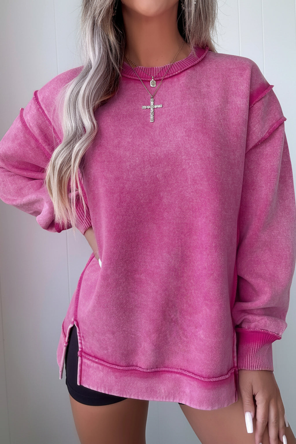 Mineral Wash Exposed Seam Side Slit Sweatshirt