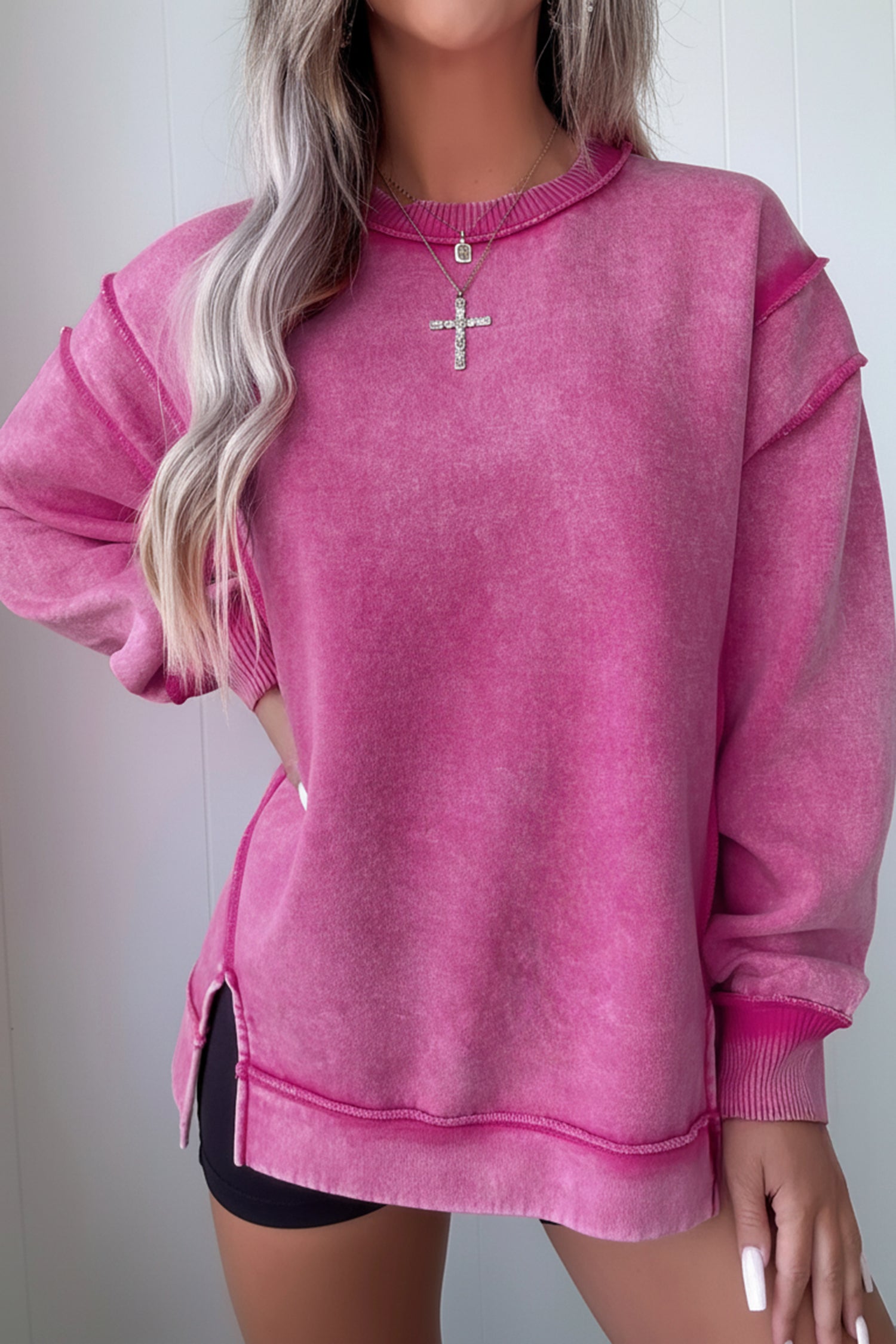 Mineral Wash Exposed Seam Side Slit Sweatshirt