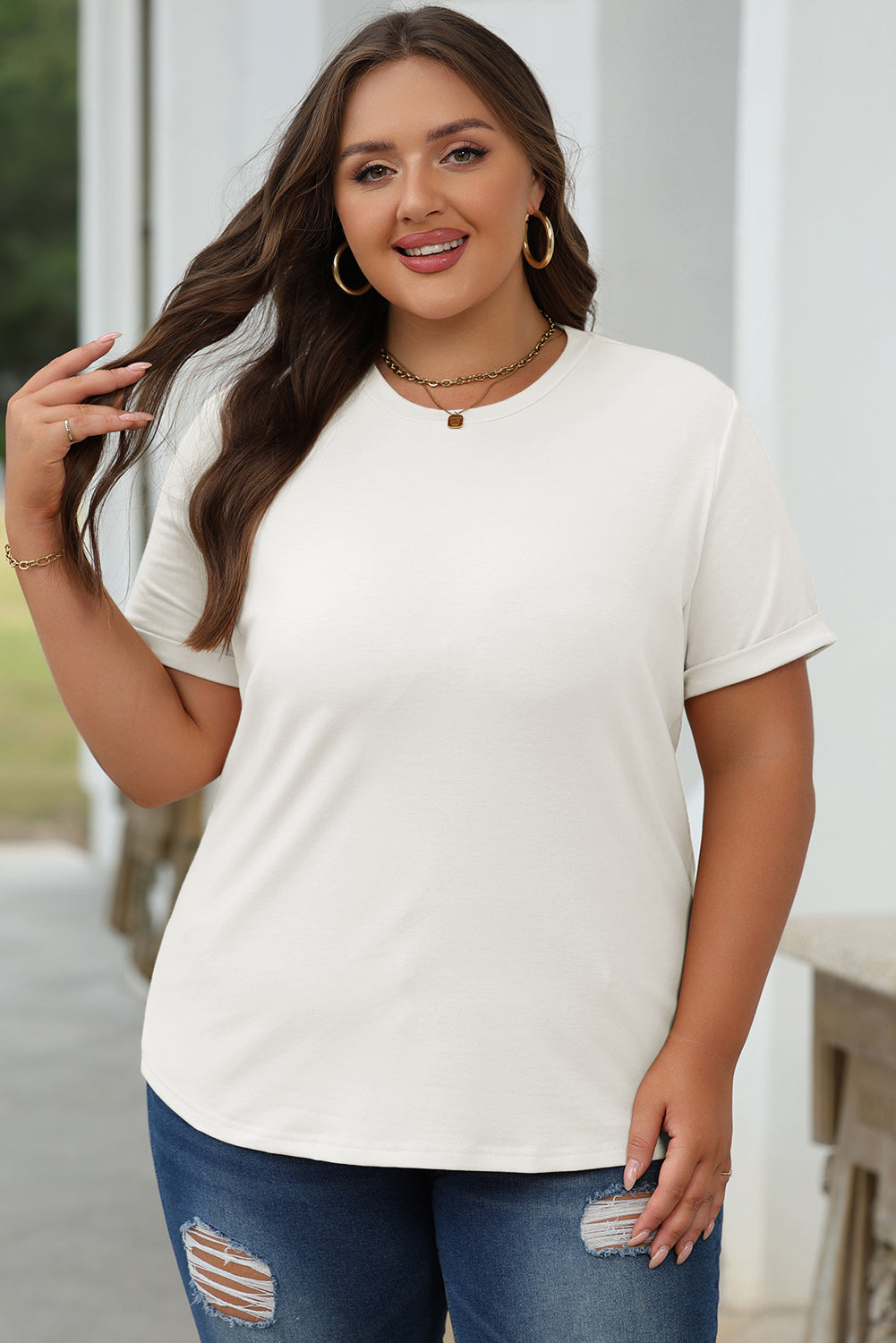 Casual Plain Crew Neck Tee