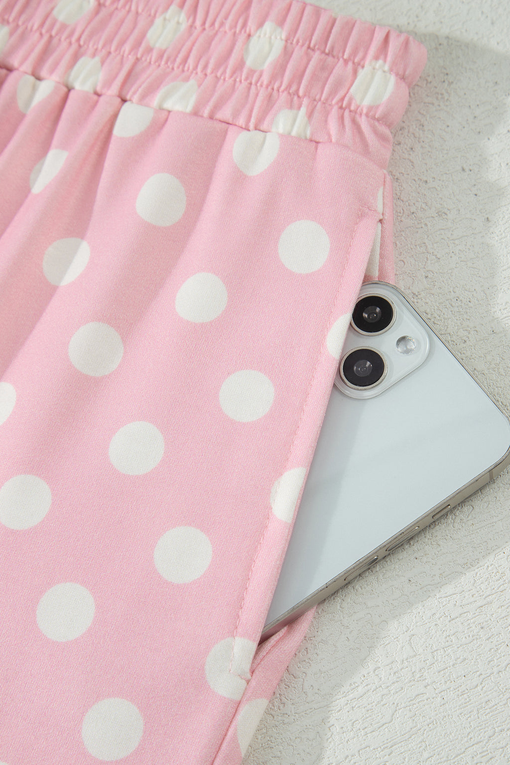 Pink Polka Dot Print Mock Neck Short Sleeve Top Shift Pant Set