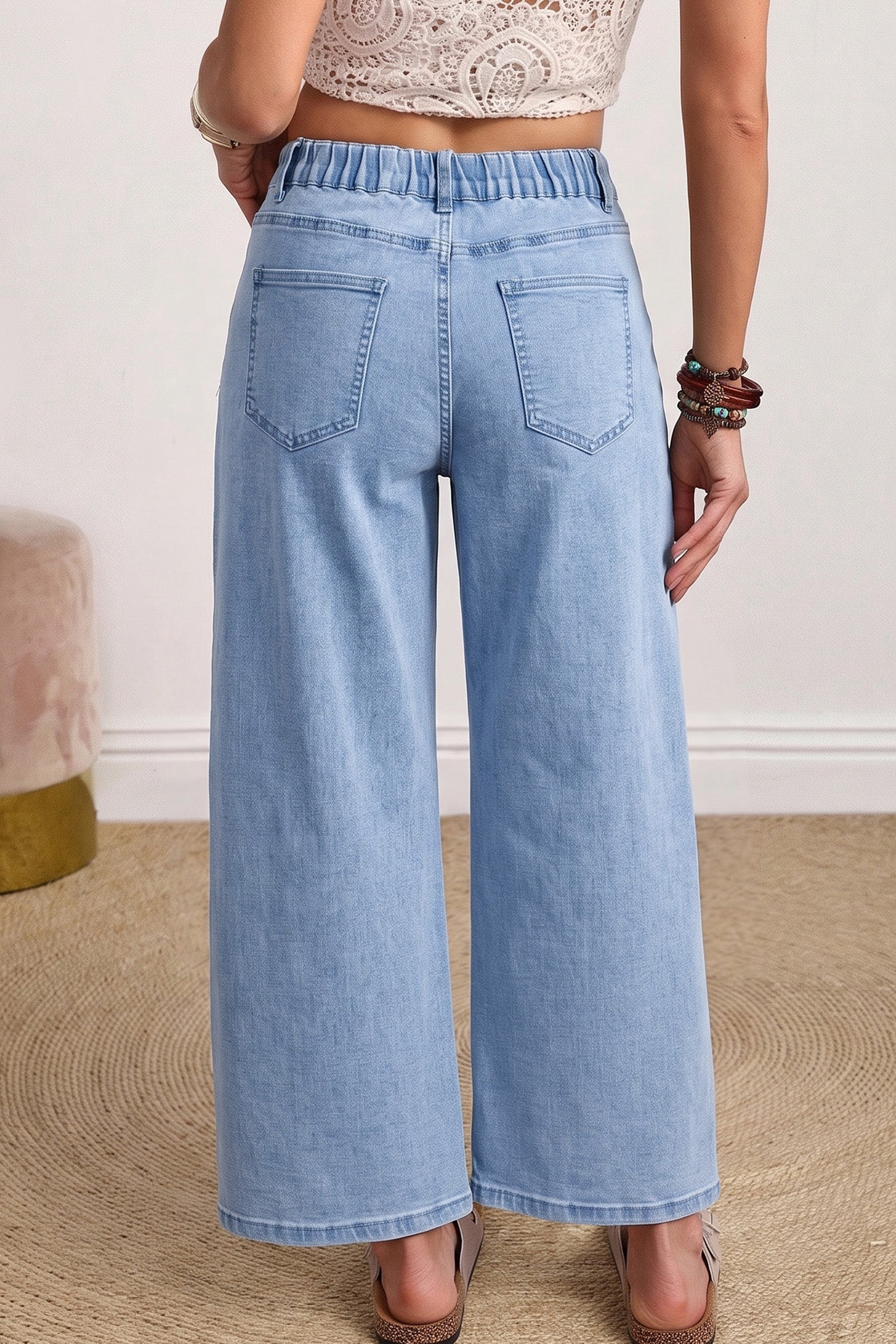 Color Square Patch Pocket Ankle-length Barrel Jeans
