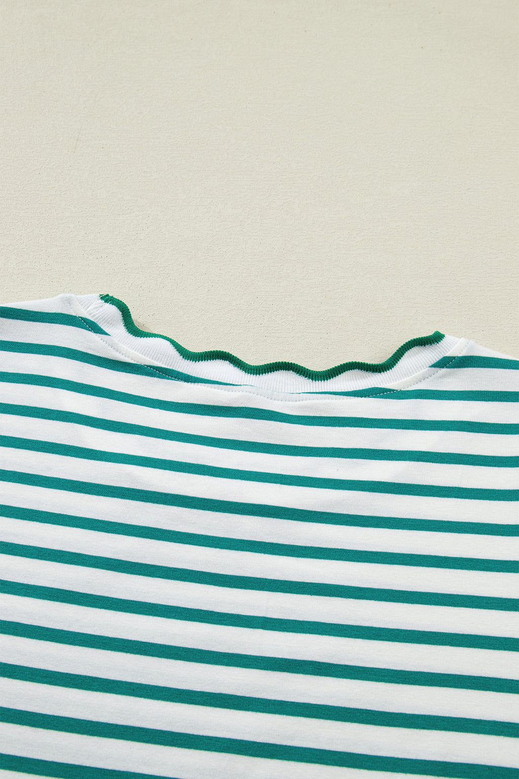 Black Stripe Scalloped Trim Round Neck T Shirt