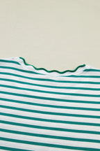Black Stripe Scalloped Trim Round Neck T Shirt