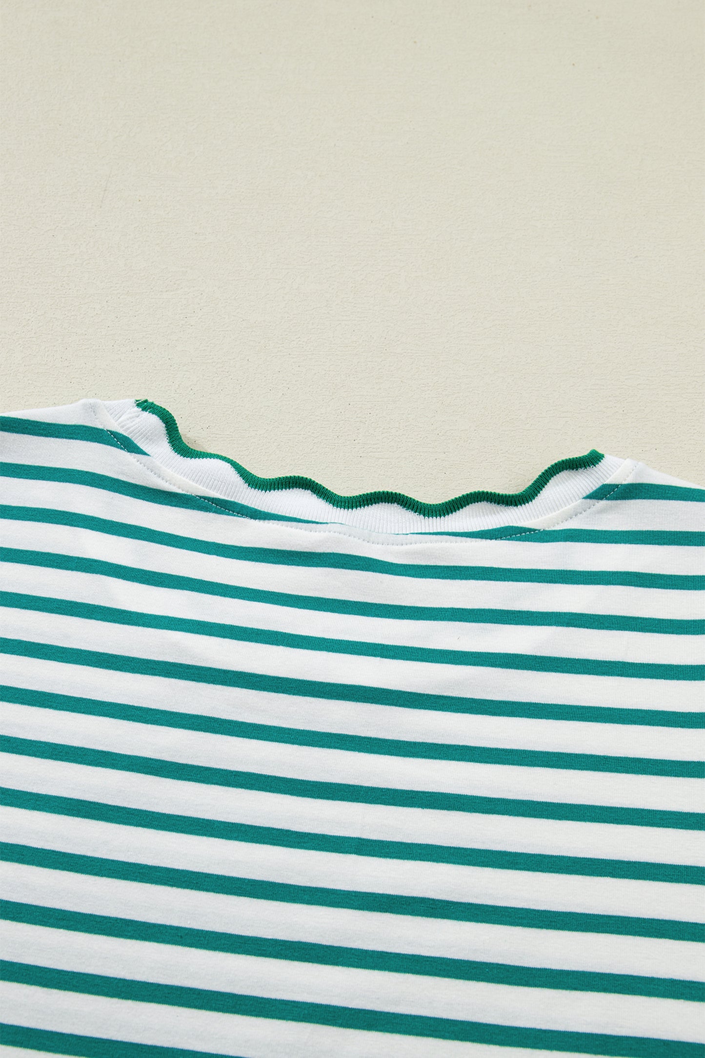 Black Stripe Scalloped Trim Round Neck T Shirt