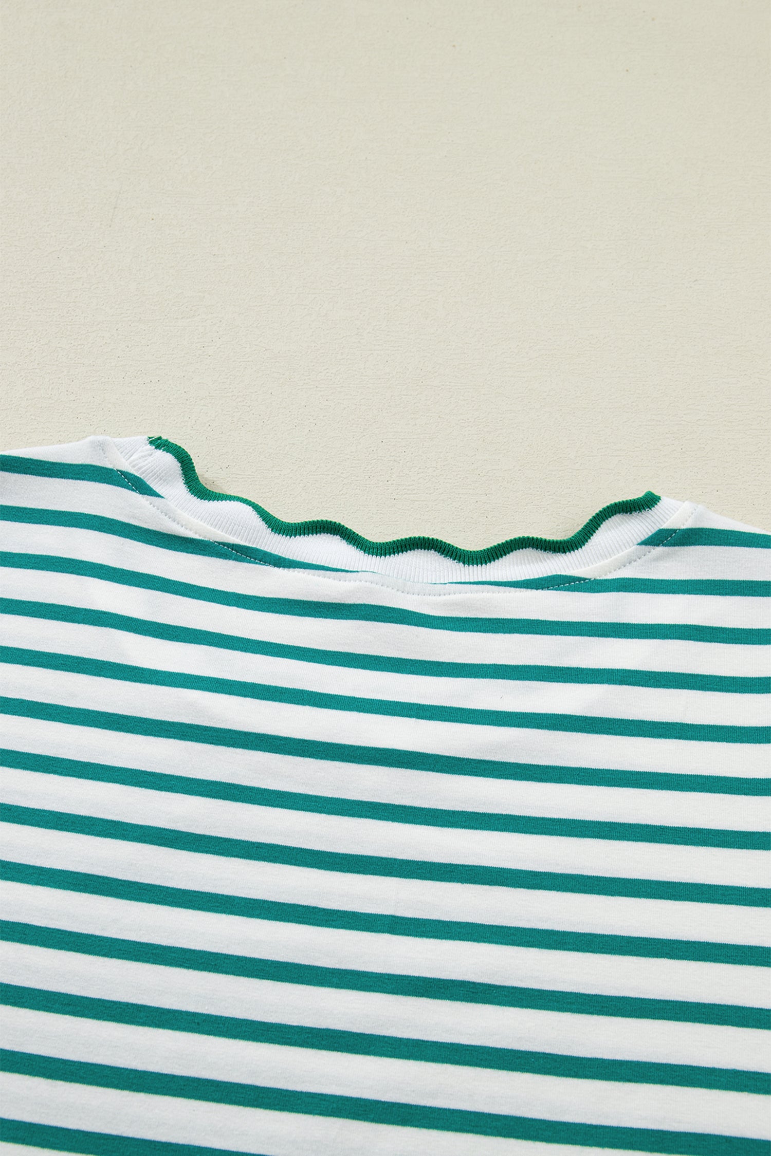 Black Stripe Scalloped Trim Round Neck T Shirt