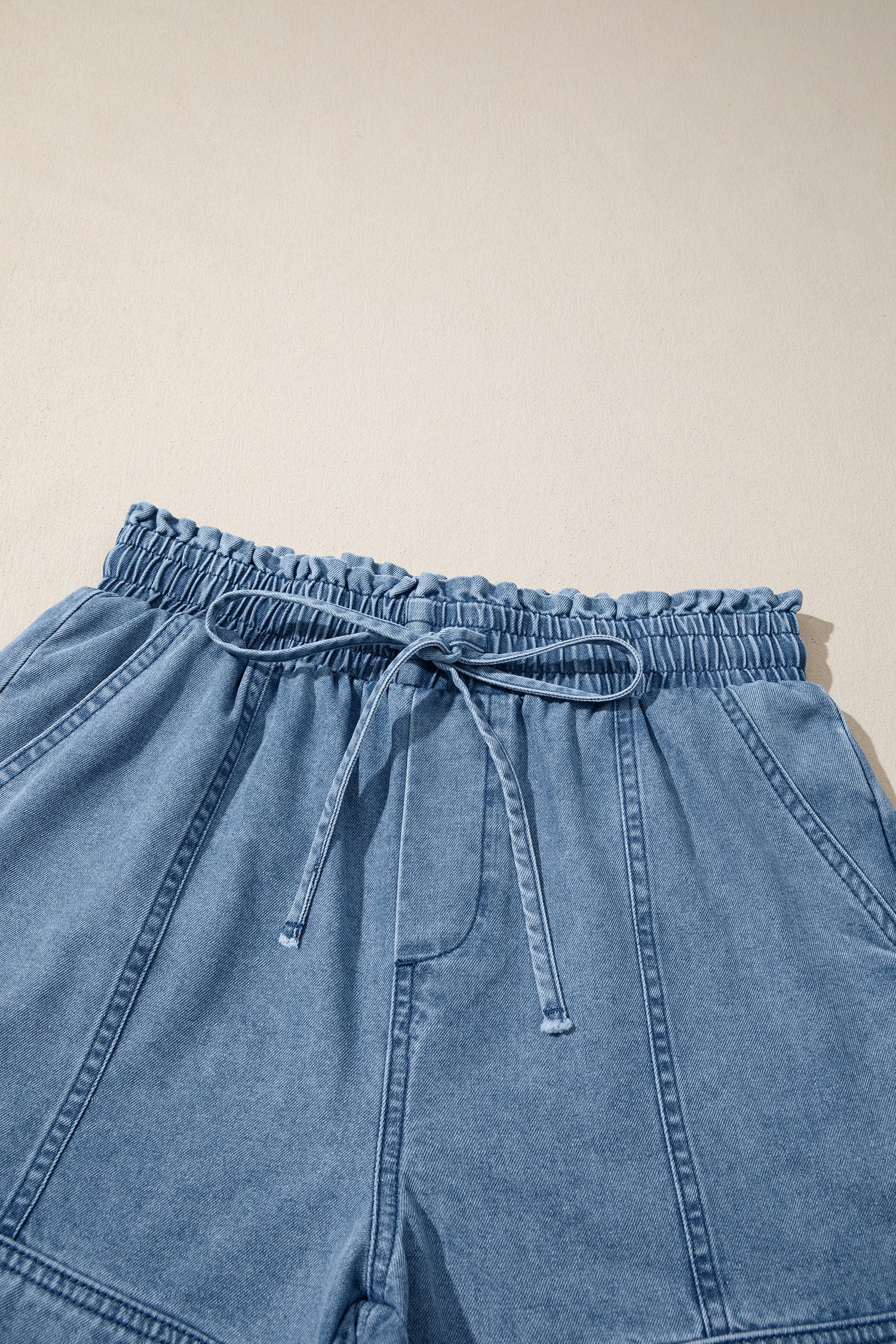 Dusk Blue Smocked Elastic Waist Denim Shorts