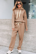 Leopard Drawstring Pullover Hoodie and High Waist Pants Corduroy Suit