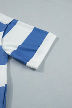 Blue Stripe Raw Seam Shoulder Detail Casual Tee Dress