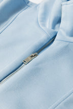 Solid Color Half Zip Loose Short Sleeve Sweatshirt 2pcs Set