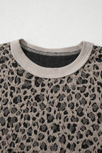 Khaki Jacquard Leopard Half Sleeve Jumper Wide Leg Pant Set