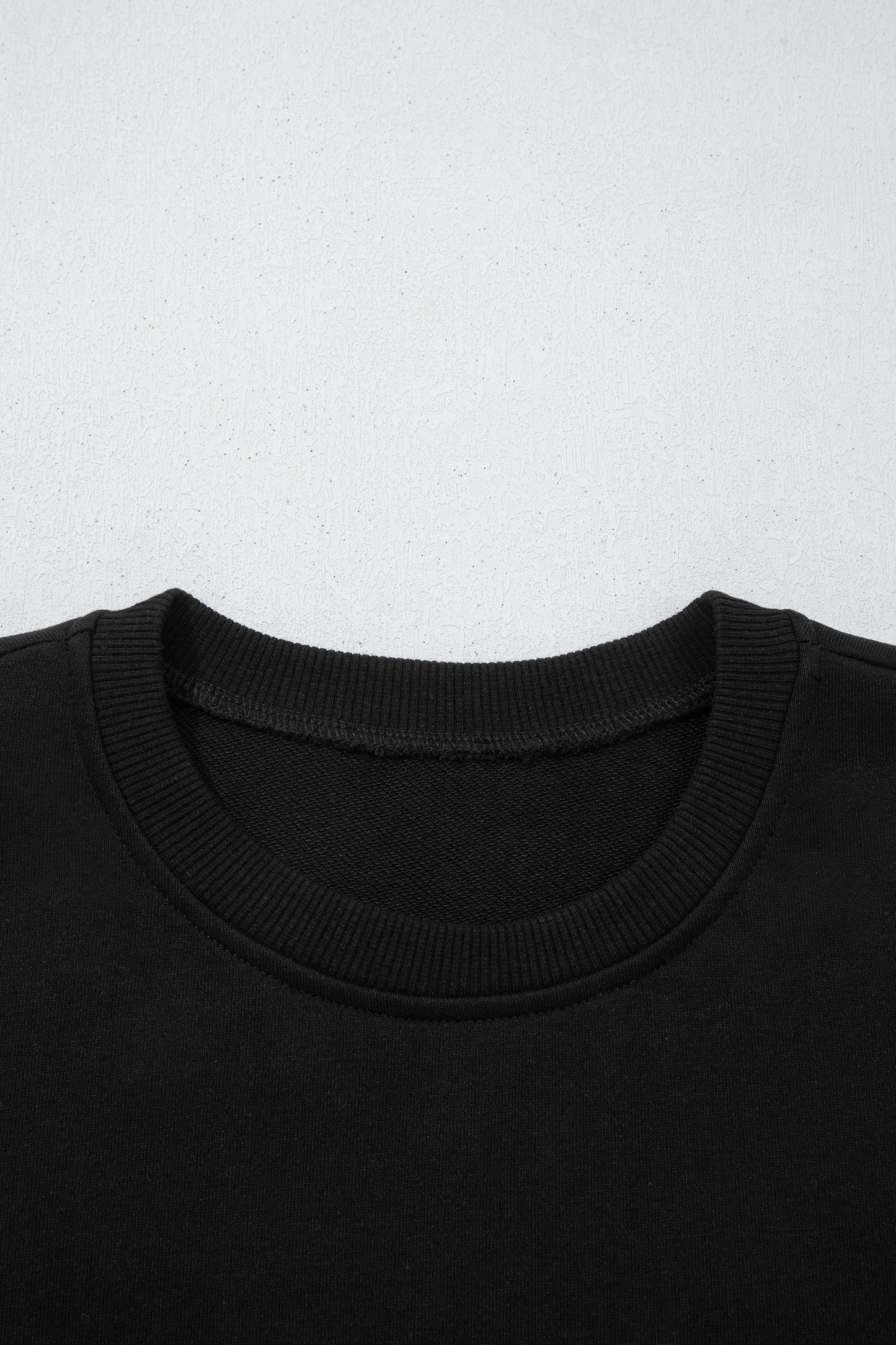 Black Solid Color Oversize Slit Sweatshirt Ribbed Leggings 2pcs Set