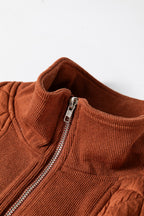 Straw Yellow Geometric Quilted Half Zipped Loose Sweatshirt