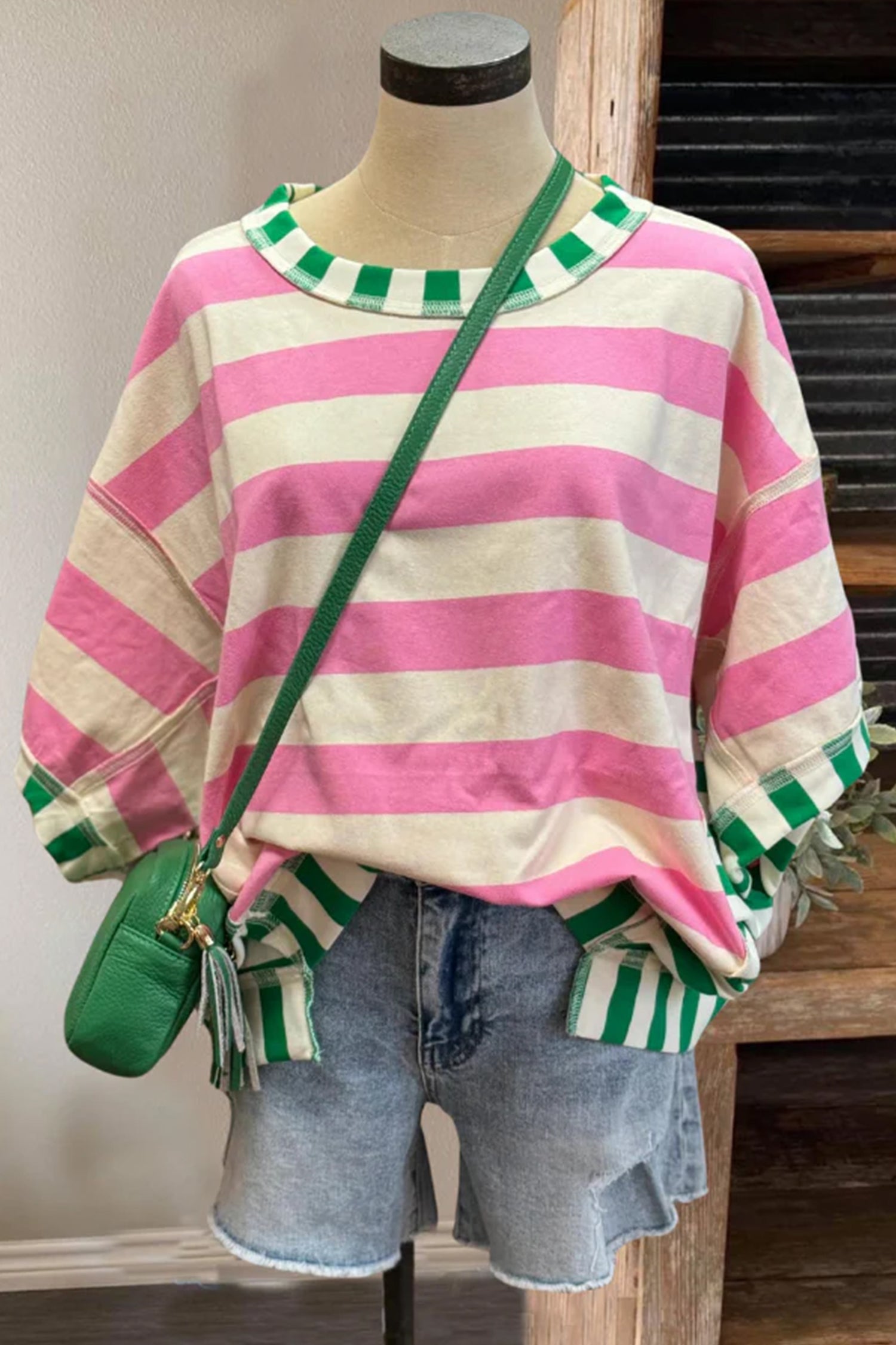 Stripe Exposed Seam Contrast Patchwork Oversized Top