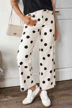 White Polka Dot Print Wide Leg Ankle-Length Jeans