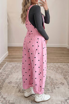 Polka Dot Print Bib Pocket Denim Barrel Overalls Jumpsuit