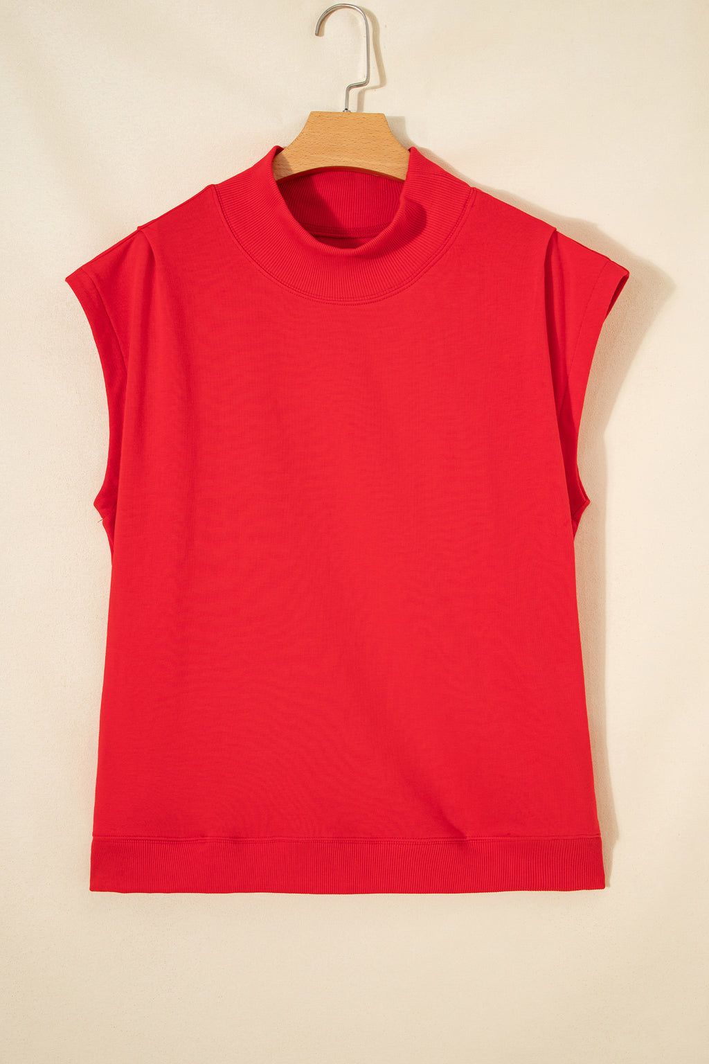 Black Solid Color High Neck Cap Sleeve Loose Top