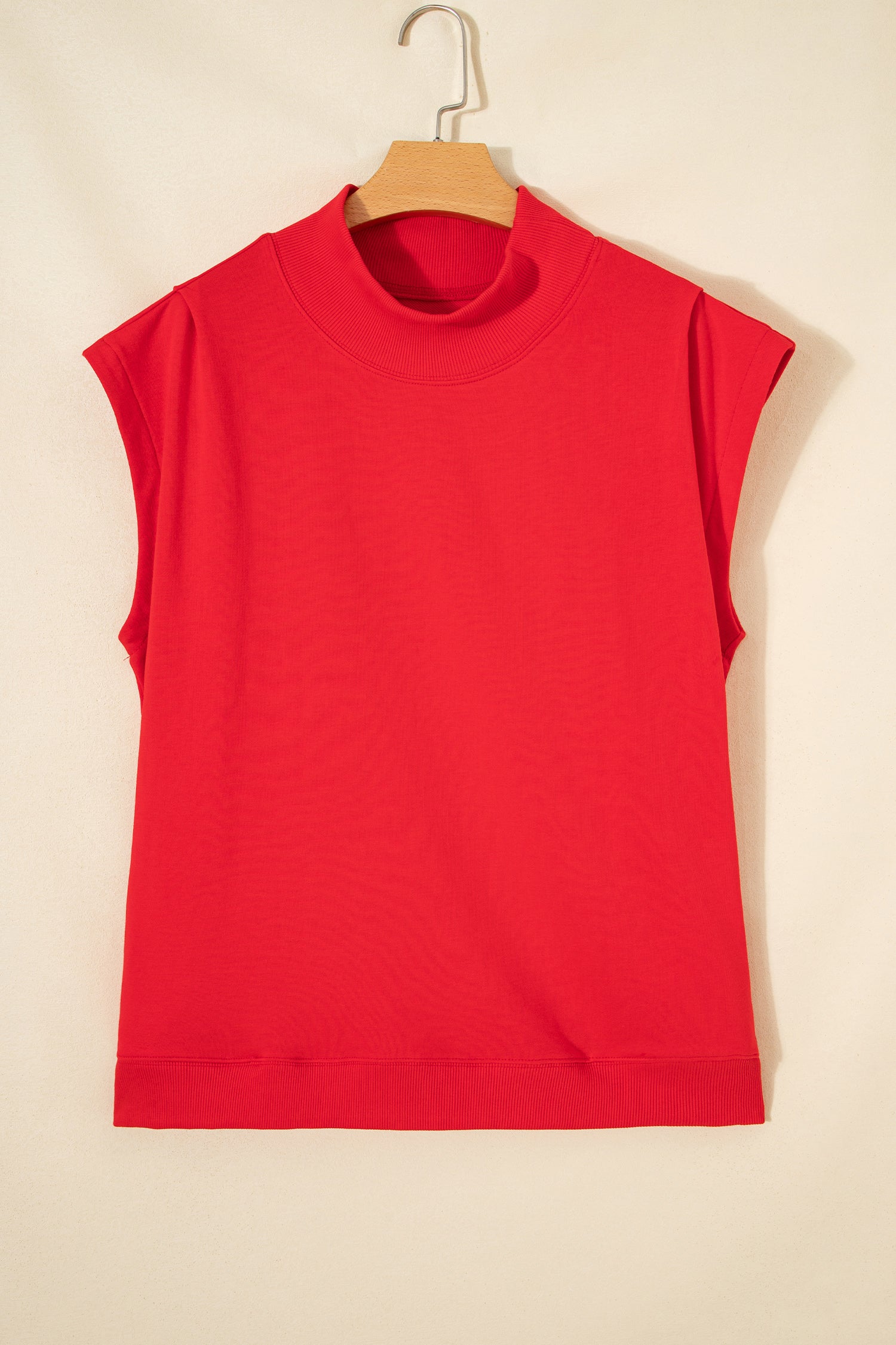 Black Solid Color High Neck Cap Sleeve Loose Top