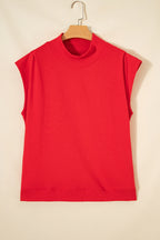 Black Solid Color High Neck Cap Sleeve Loose Top