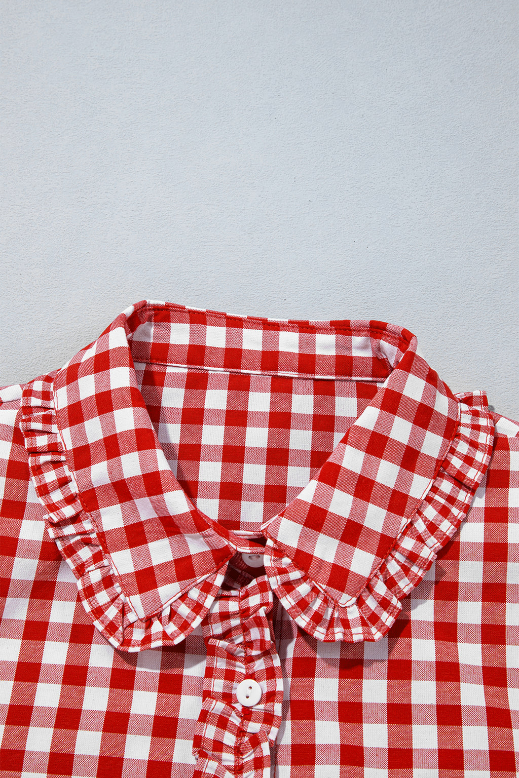 Red Plaid Long Sleeve Button Down Frill Detail Casual Shirt