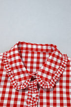 Red Plaid Long Sleeve Button Down Frill Detail Casual Shirt